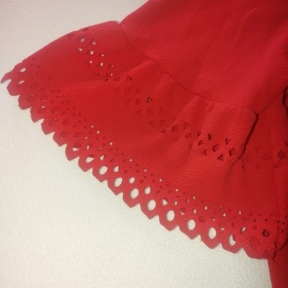 Moa Moa Red Flutter Sleeve Blouse Women's Plus Size 3X Stretch Perforated - Picture 3 of 7